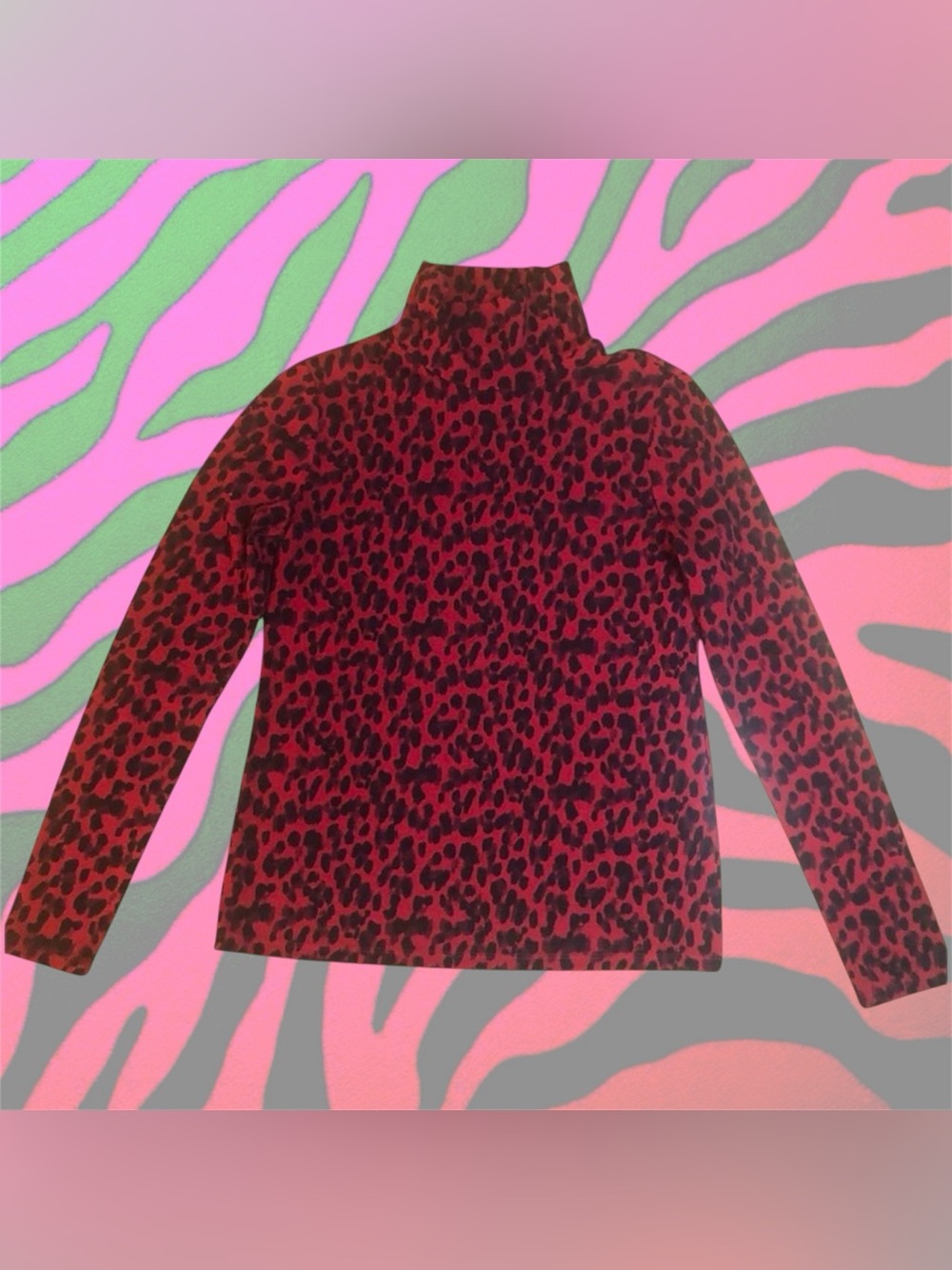 punk rock red leopard print knit turtleneck long sleeve